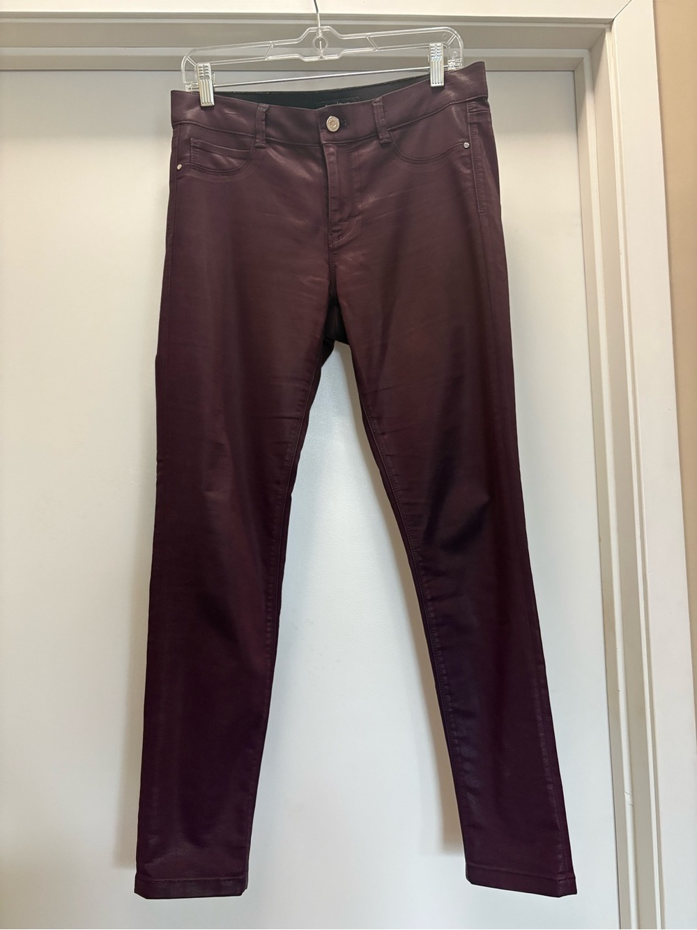 White House Black Market Dark Purple Coated Skinny Jeans